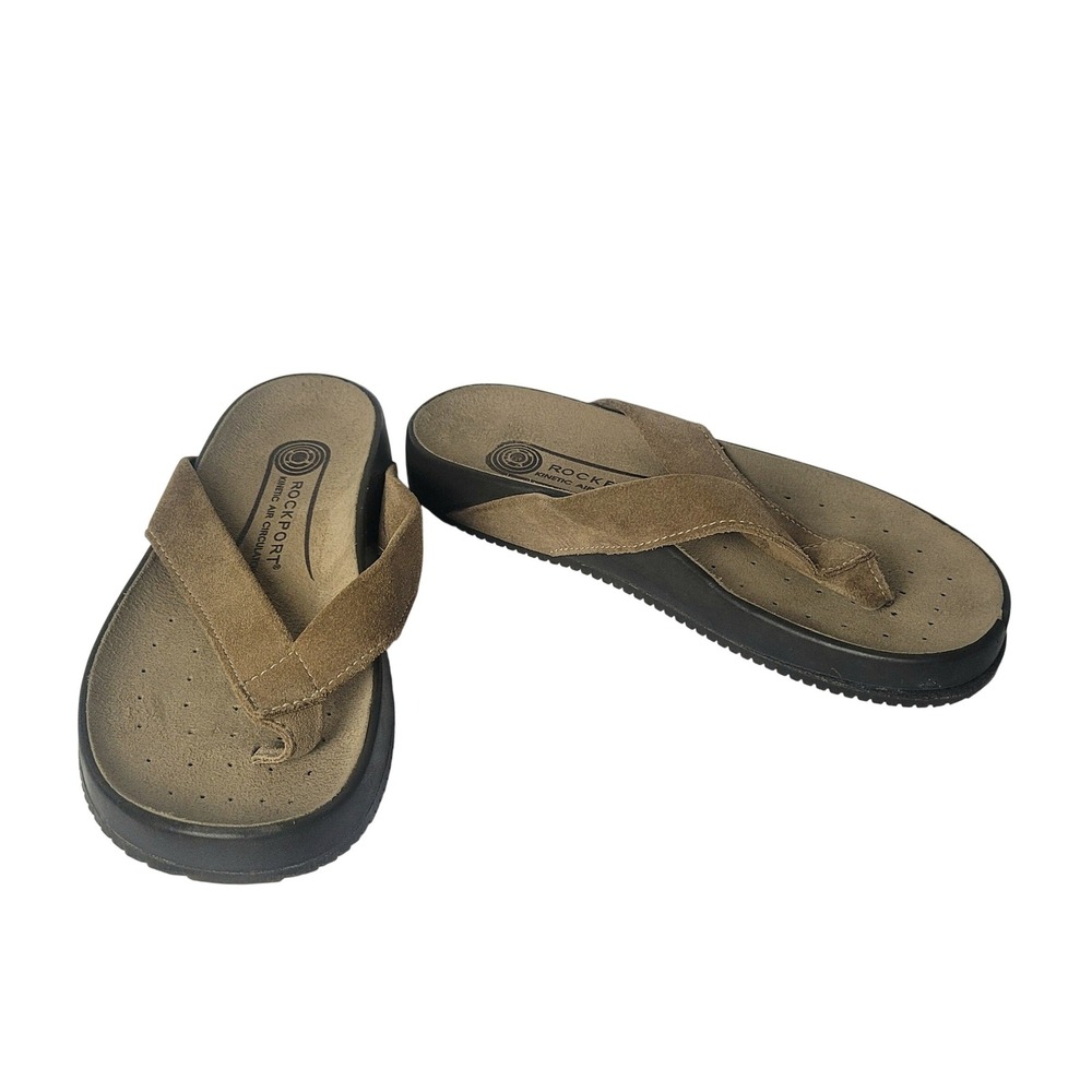 Rockport Kinetic Air Circulator Mens 7 Brown‎ Suede Flip Flop Sandals